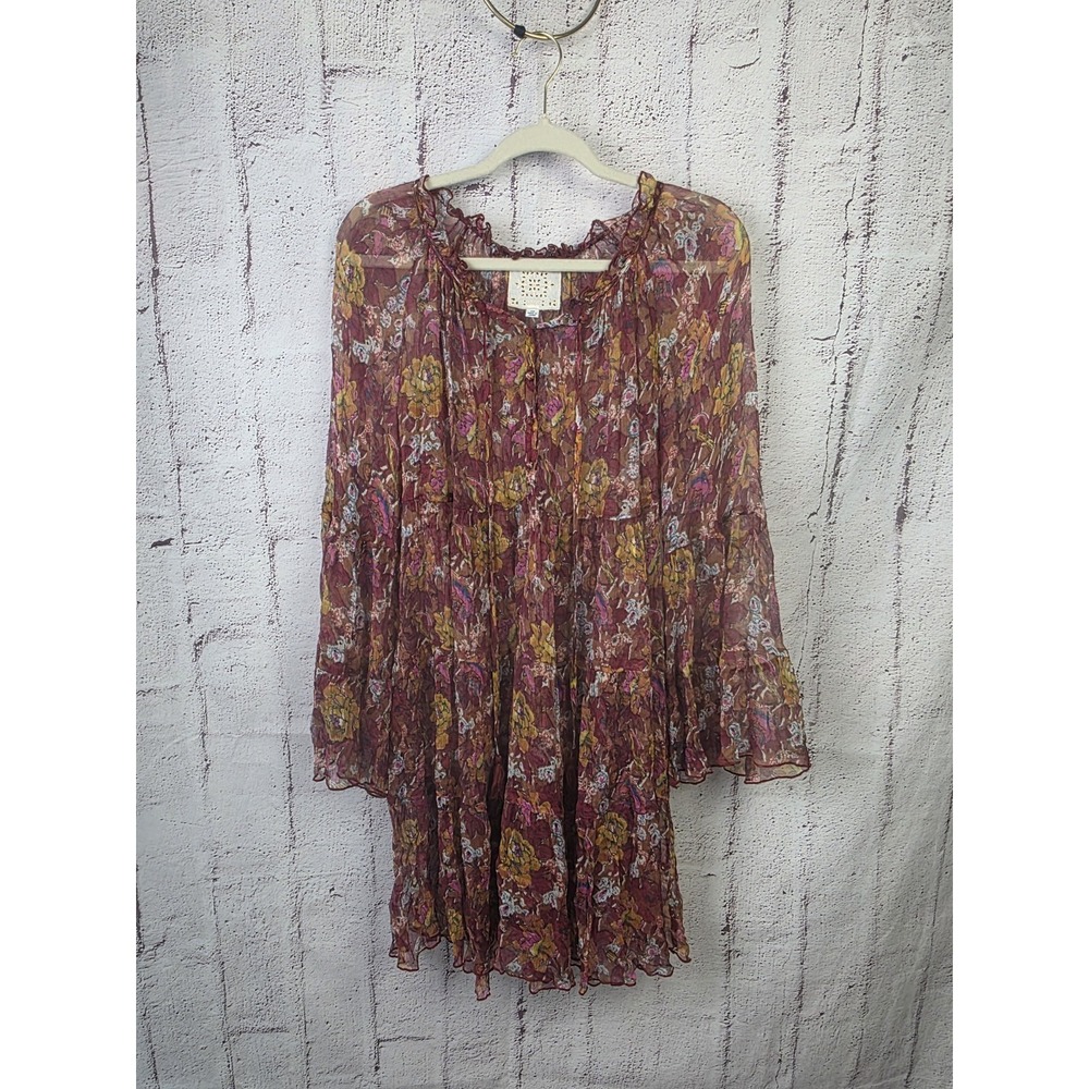 Johnny Was Jade Daisy Mini Dress Floral Chiffon 100% Silk Size XS NO Lining Dres